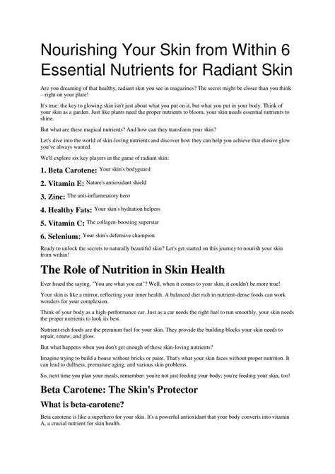 Personalized Nutrition for Skin Radiance and Clarity